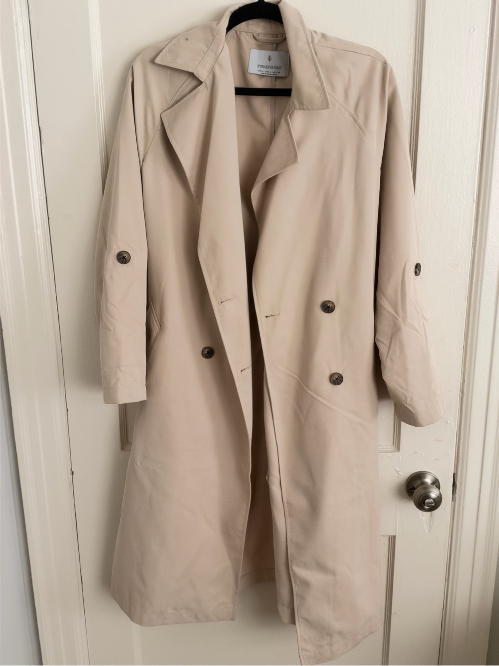 stradivarius Cream Double-Breasted Trench Coat